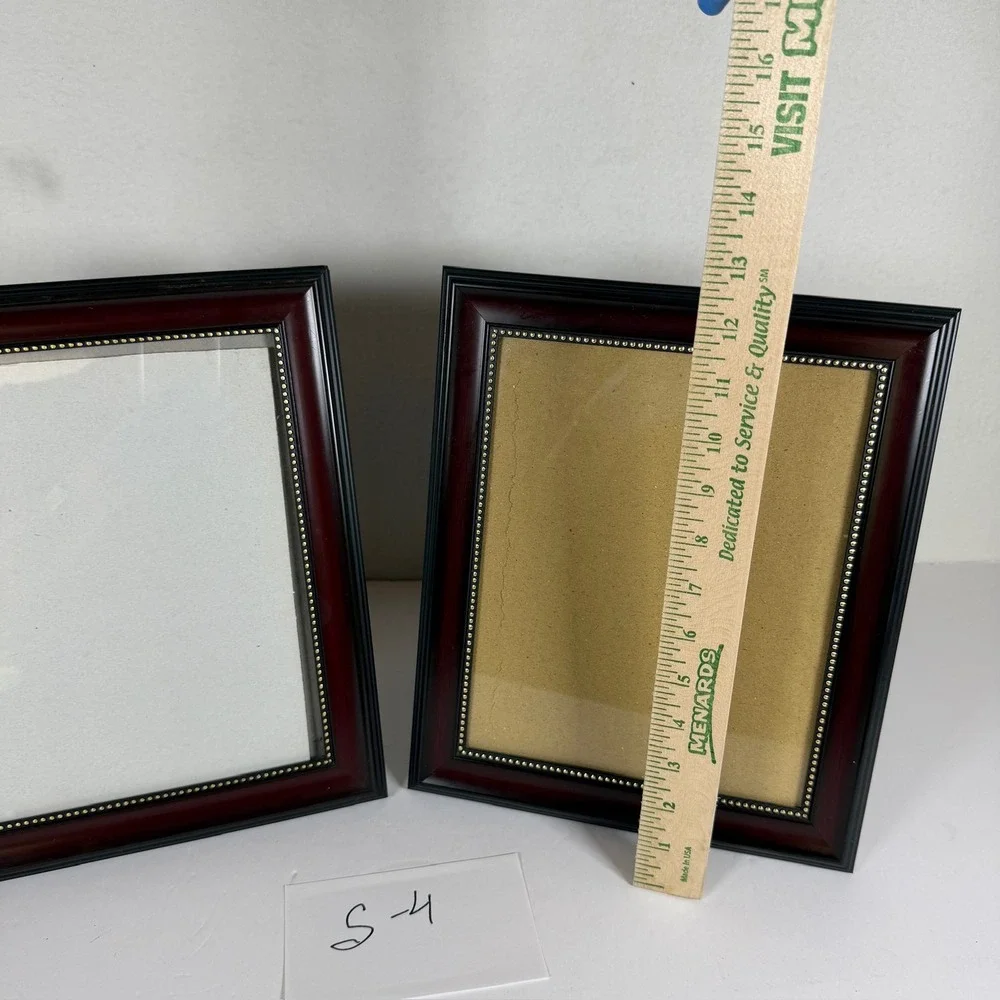 Set of 2 Dark Wood Tabletop Picture Frames Beaded Detail S-4